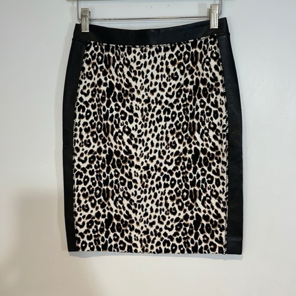 Club Monaco leopard stretch pencil skirt with faux leather detail size 00